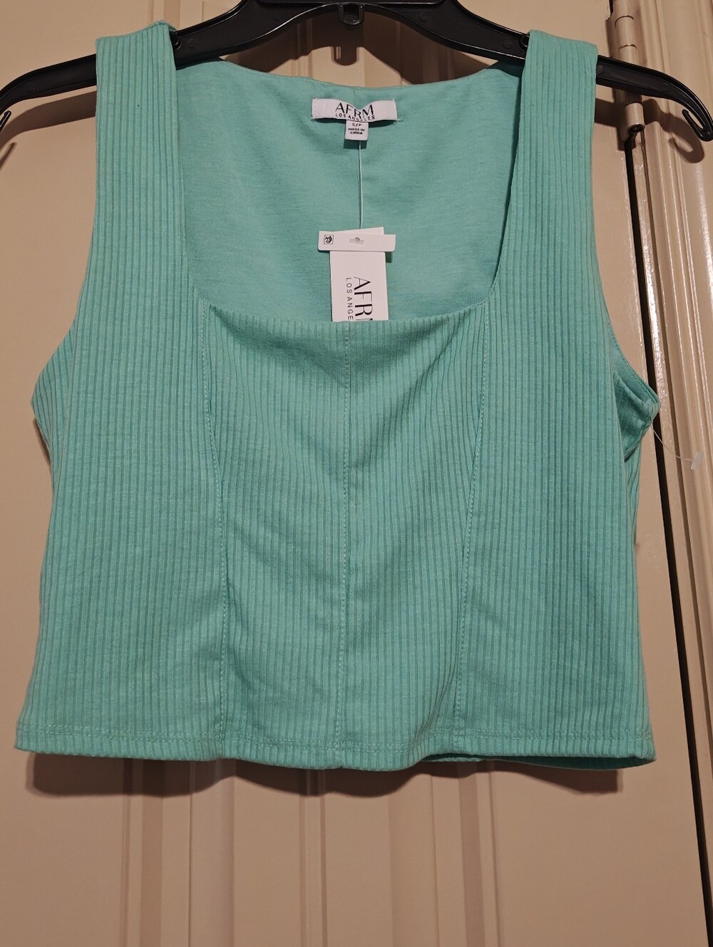 AFRM Ribbed Mint Green Lea Square Neck Tank Top Sz S NWT 🌿